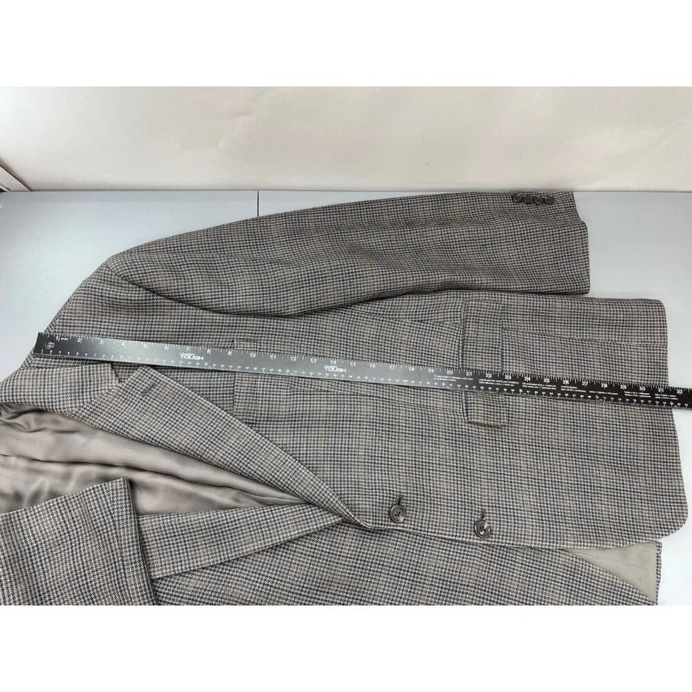 Chaps Ralph Lauren Sport Coat Blazer 100% Silk Plaid Houndstooth Gray Mens 44R